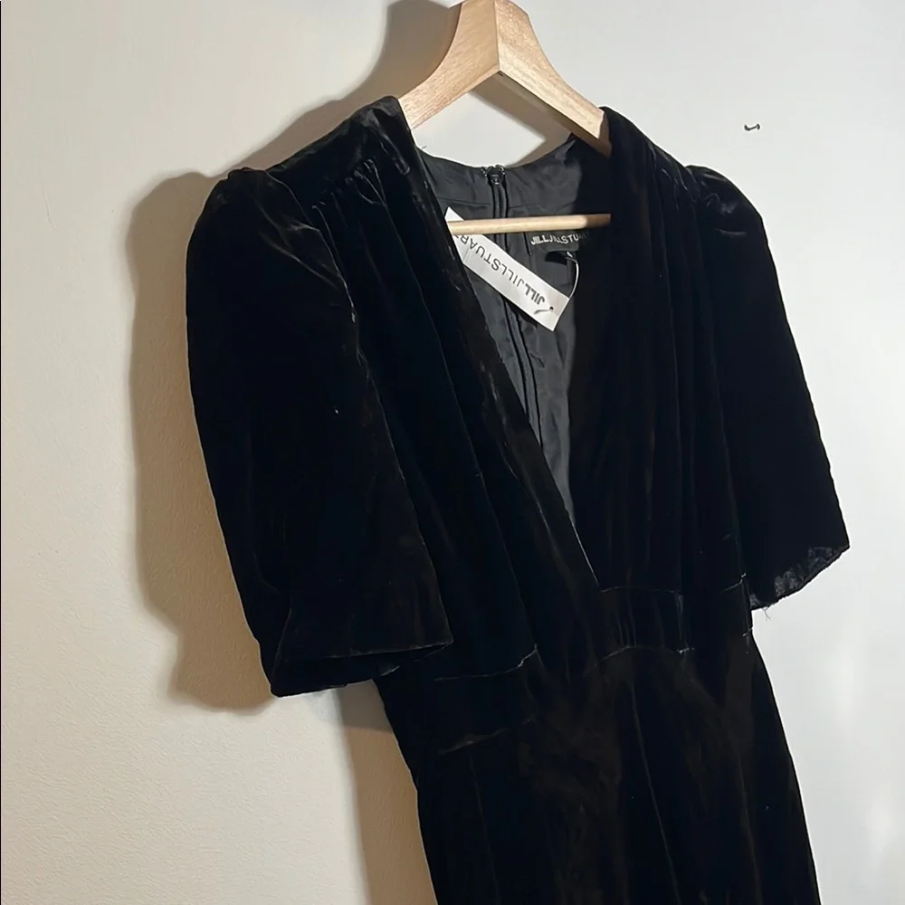 Jill Stuart Elegant Black Long Short Sleeve Velvet Dress - Picture 5 of 7